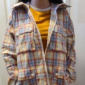 Adidas tri colored plaid jacket with hoodie